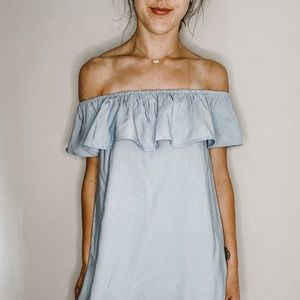Vernacular off shoulder chambray dress